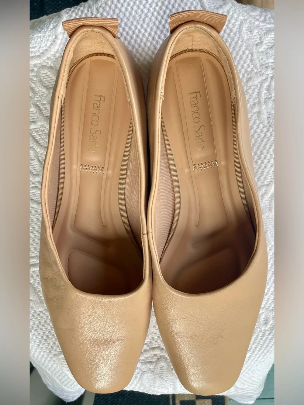 Franco Sarto Women’s Tan Leather Square-Toe Ballet Flats Size 6